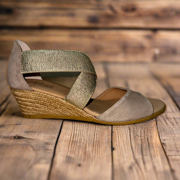 Pinaz 416/5 Beige Gold Elasticated Espadrille Wedge Sandals