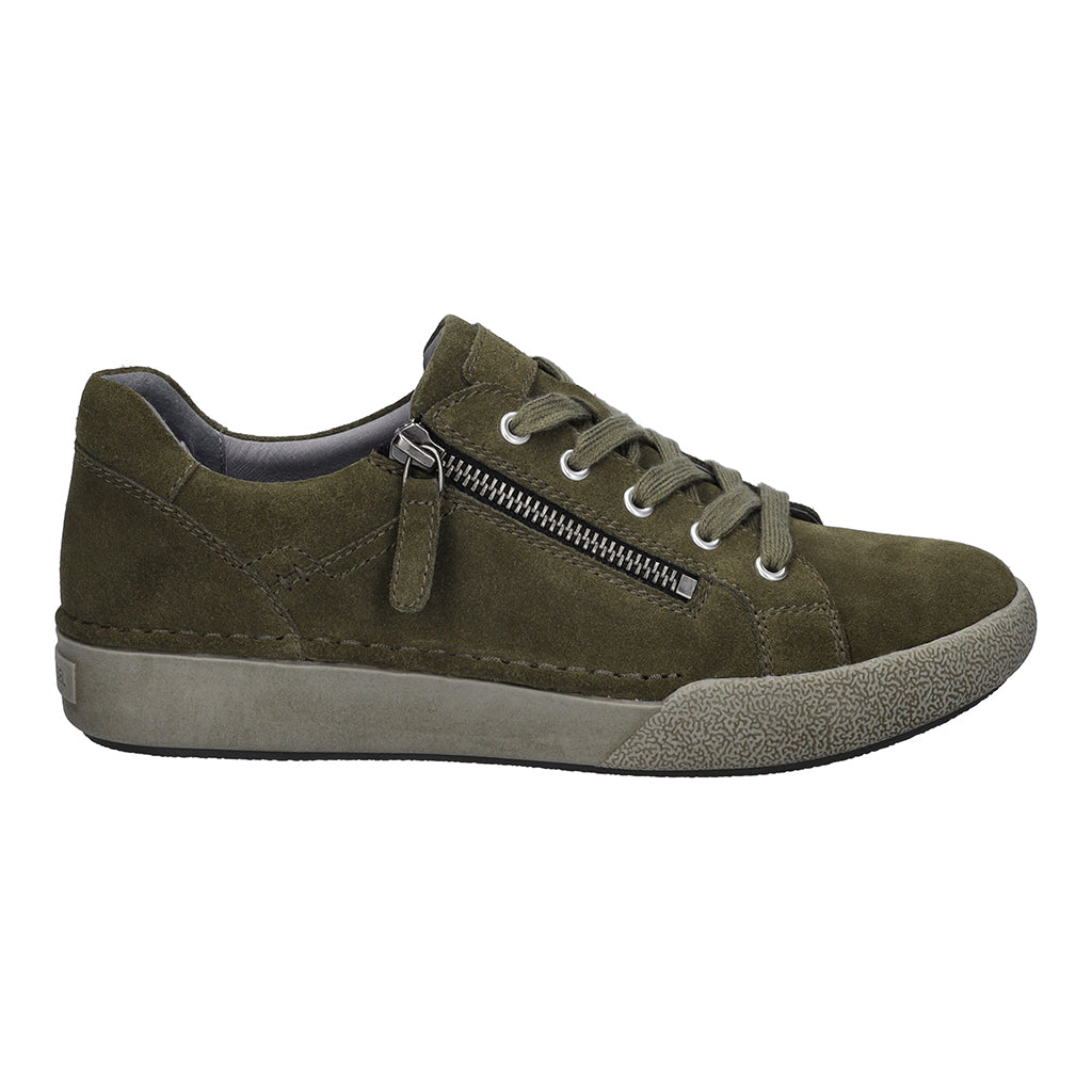 Josef Seibel 69913 Claire 13 Ladies Moos Green Suede Arch Support Zip & Lace Trainers-elevate your sole
