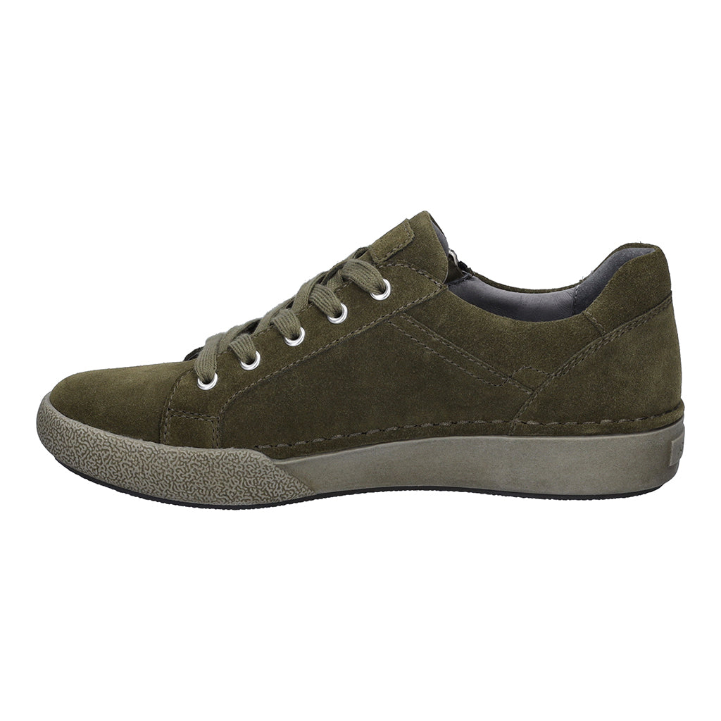 Josef Seibel 69913 Claire 13 Ladies Moos Green Suede Arch Support Zip & Lace Trainers-elevate your sole