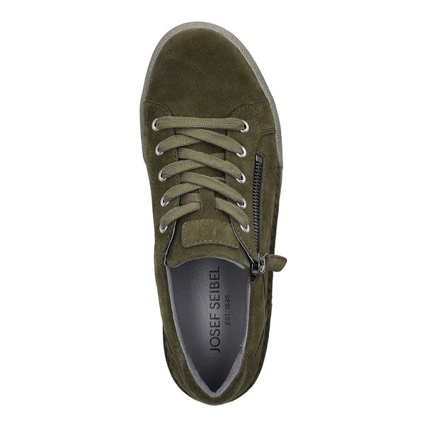 Josef Seibel 69913 Claire 13 Ladies Moos Green Suede Arch Support Zip & Lace Trainers-elevate your sole