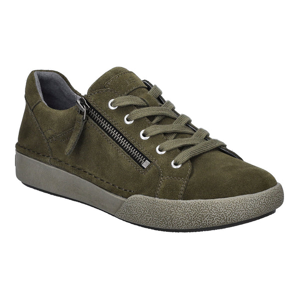 Josef Seibel 69913 Claire 13 Ladies Moos Green Suede Arch Support Zip & Lace Trainers-elevate your sole