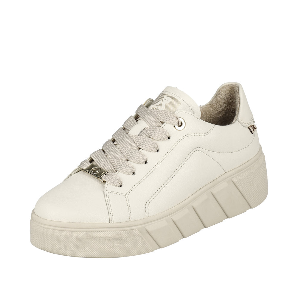 Rieker W0503 80 Ladies Off White Leather Lace Up Trainers