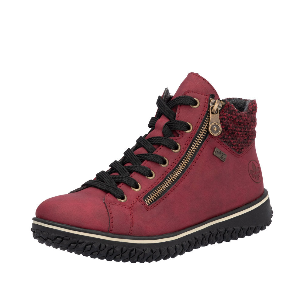 Rieker Z4263-35 Ladies Red Water Resistant Zip Lace Ankle Boots