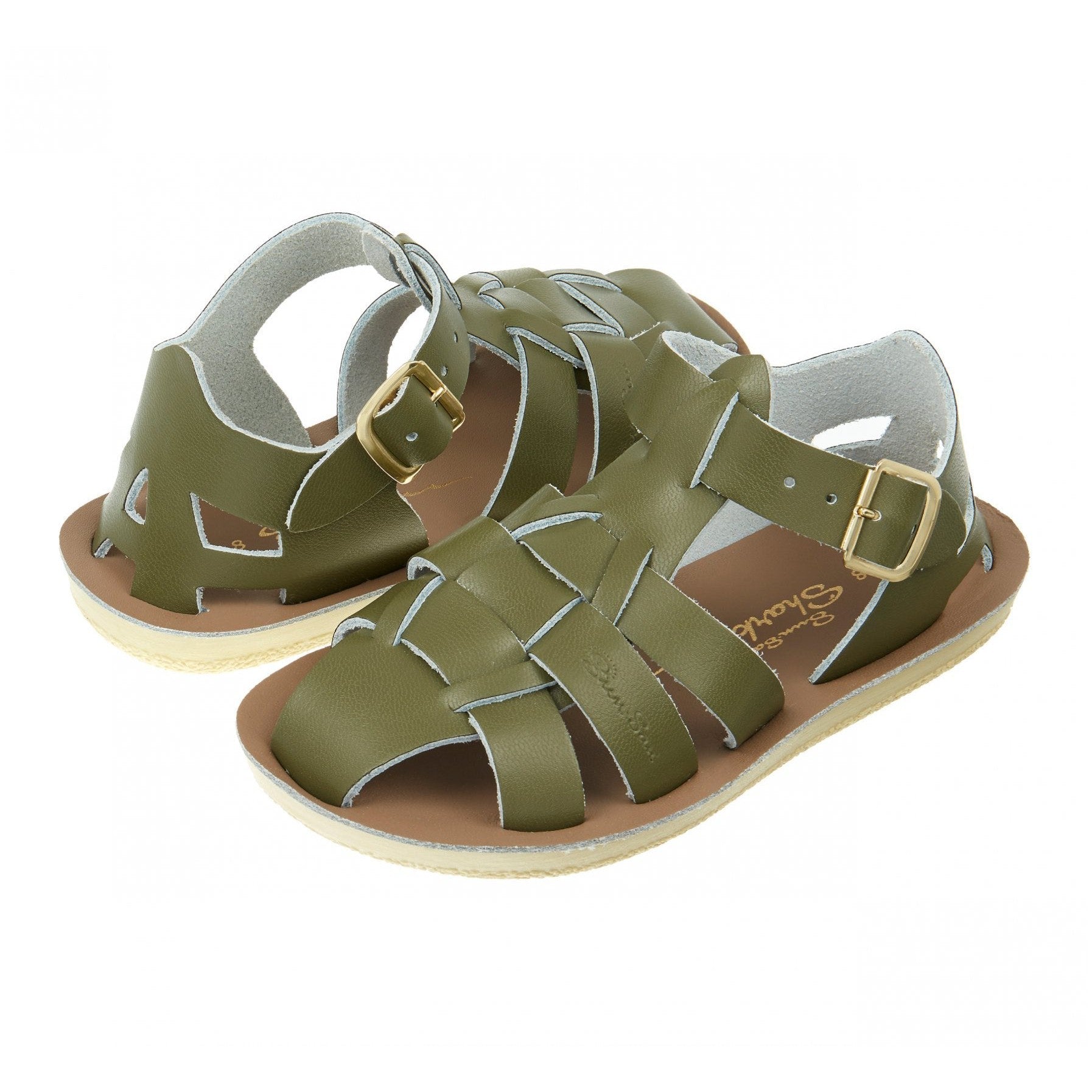 Salt-Water Shark Childrens Olive Leather Sandals elevate your sole