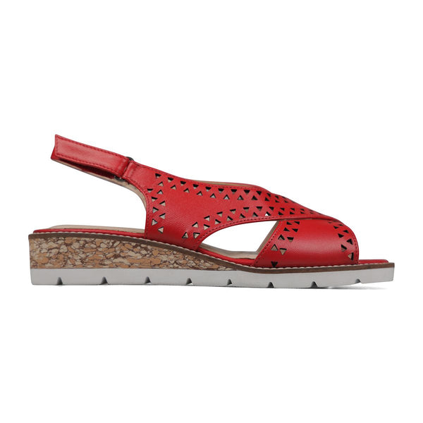 Van Dal Elan 2 3551 ladies 5101 Red Perforated Open Toe Slingback Wedge Sandals