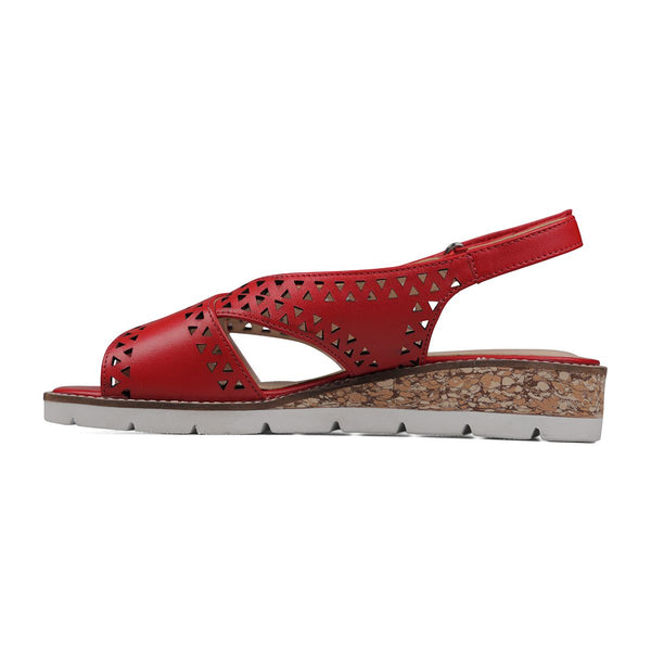 Van Dal Elan 2 3551 ladies 5101 Red Perforated Open Toe Slingback Wedge Sandals
