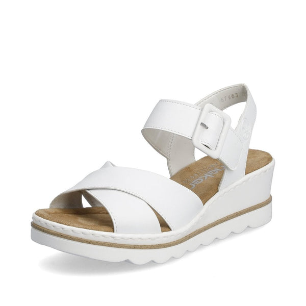 Rieker 67463-80 Ladies White Leather Touch Fastening Sandals