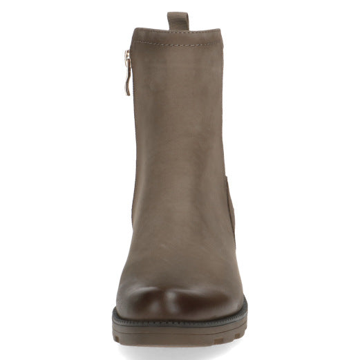 Caprice 25227-41 356 Ladies Mud Brown Leather Side Zip Ankle Boots