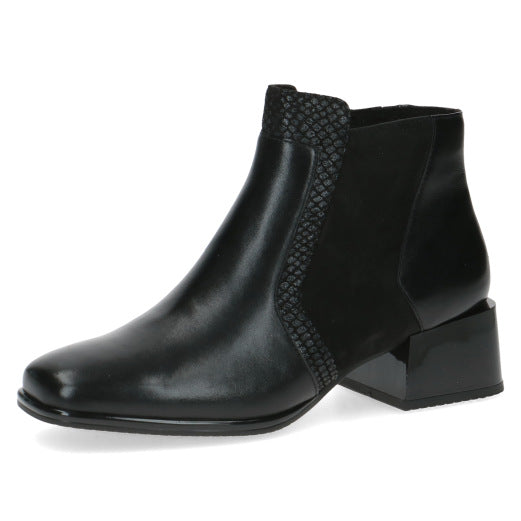 Caprice 25339-41 019 Ladies Black Combi Leather Side Zip Ankle Boots