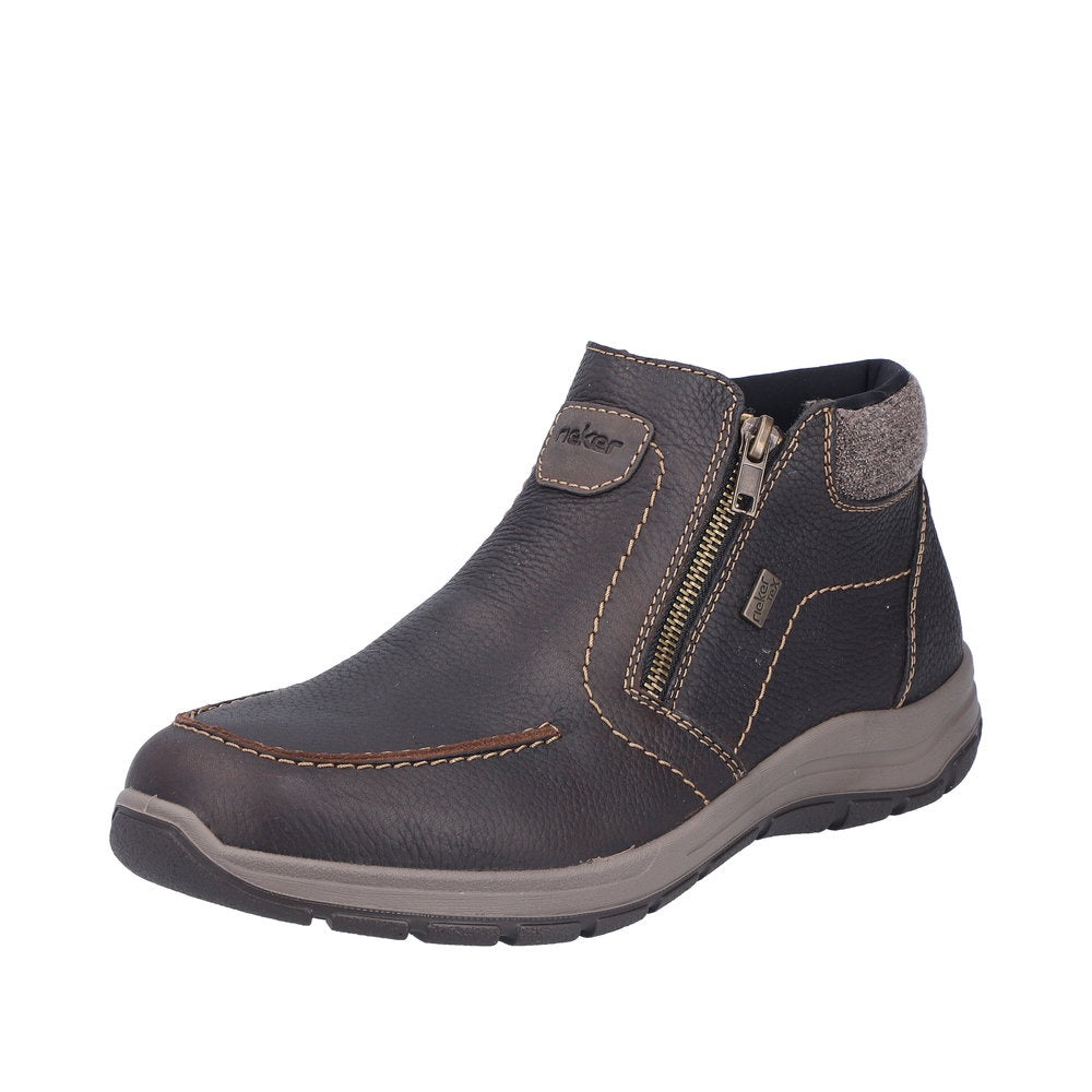 Rieker 03660-25 Mens Brown Leather Water Resistant Twin Zip Ankle Boots