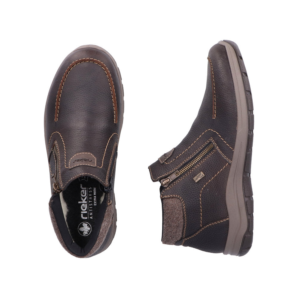 Rieker 03660-25 Mens Brown Leather Water Resistant Twin Zip Ankle Boots