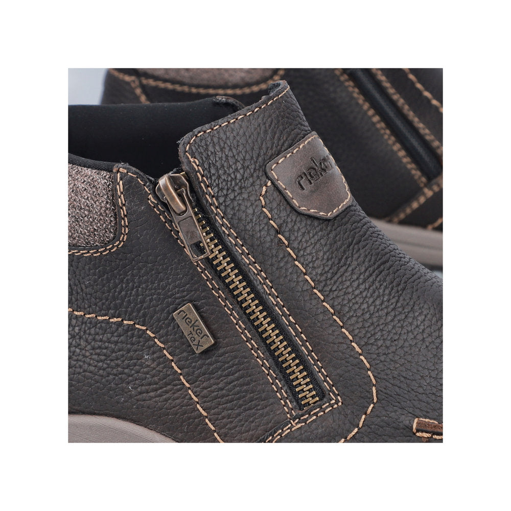 Rieker 03660-25 Mens Brown Leather Water Resistant Twin Zip Ankle Boots