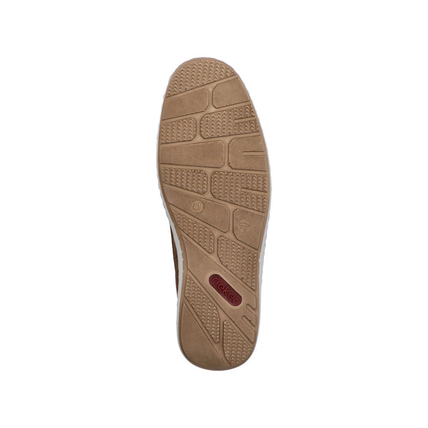 Men's Rieker lace-up shoes in Moro brown, featuring a textured rubber sole and a comfortable wide fit.