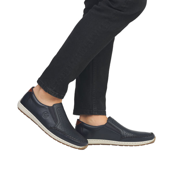 Rieker 08868-15 Mens Navy Blue Leather Slip On Loafers