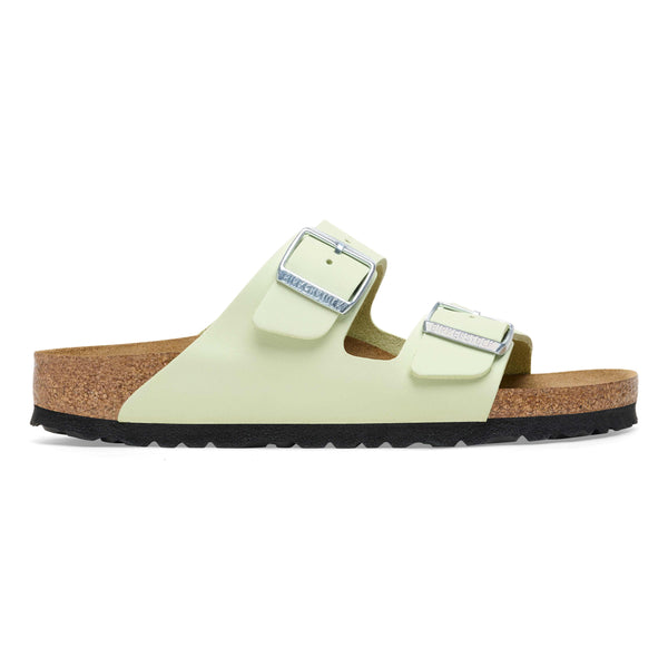 Birkenstock Arizona Leather Ladies Narrow Faded Lime Nubuck Arch Support Buckle Sandals