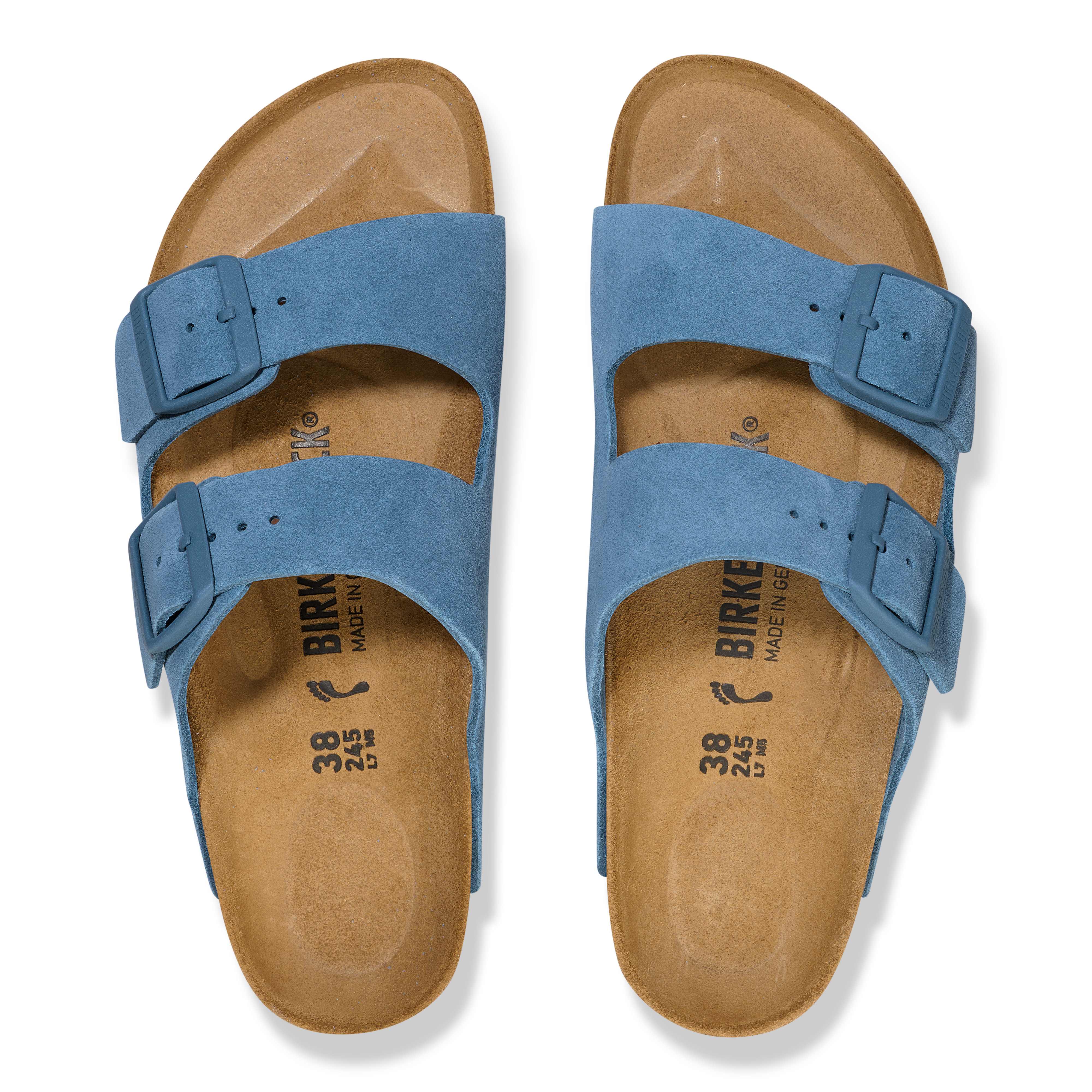 Birkenstock Arizona Ladies Narrow Elemental Blue Suede Arch Support Buckle Sandals