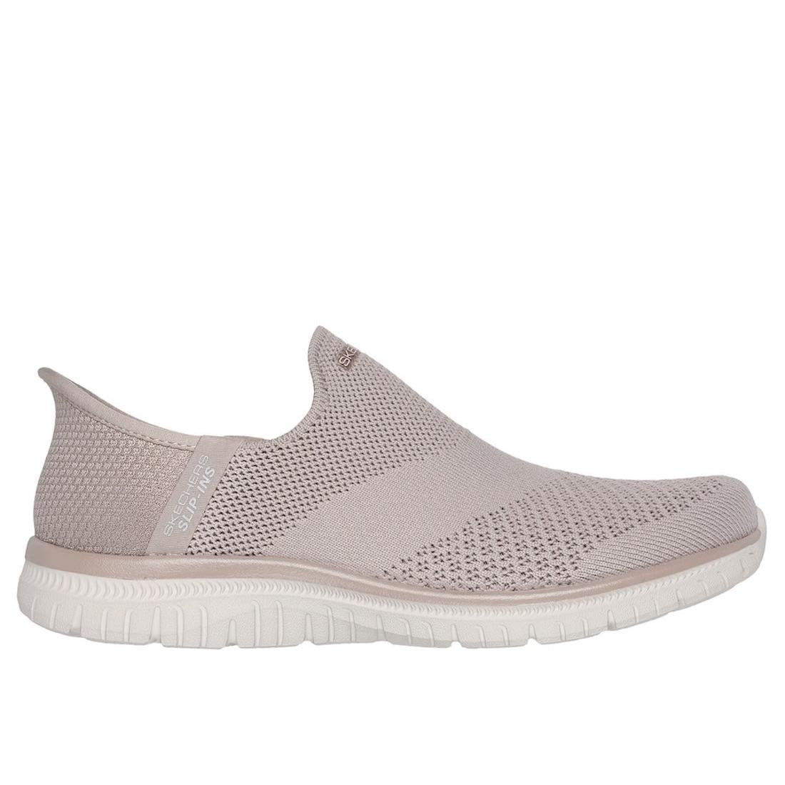 Skechers 104425 Virtue Sleek Ladies Taupe Textile Slip On Trainers