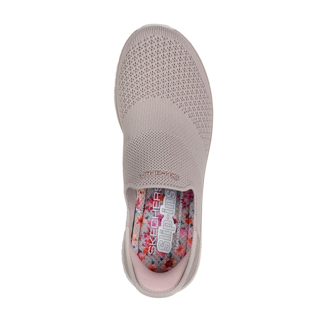 Skechers 104425 Virtue Sleek Ladies Taupe Textile Slip On Trainers