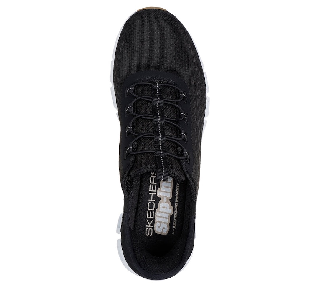 Skechers 104574 Glide Step Tranquility Ladies Black/White Textile Slip On Trainers