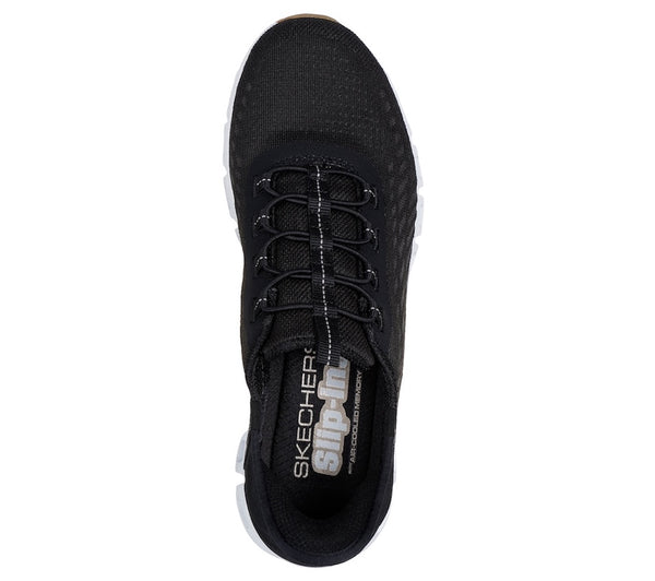 Skechers 104574 Glide Step Tranquility Ladies Black/White Textile Slip On Trainers