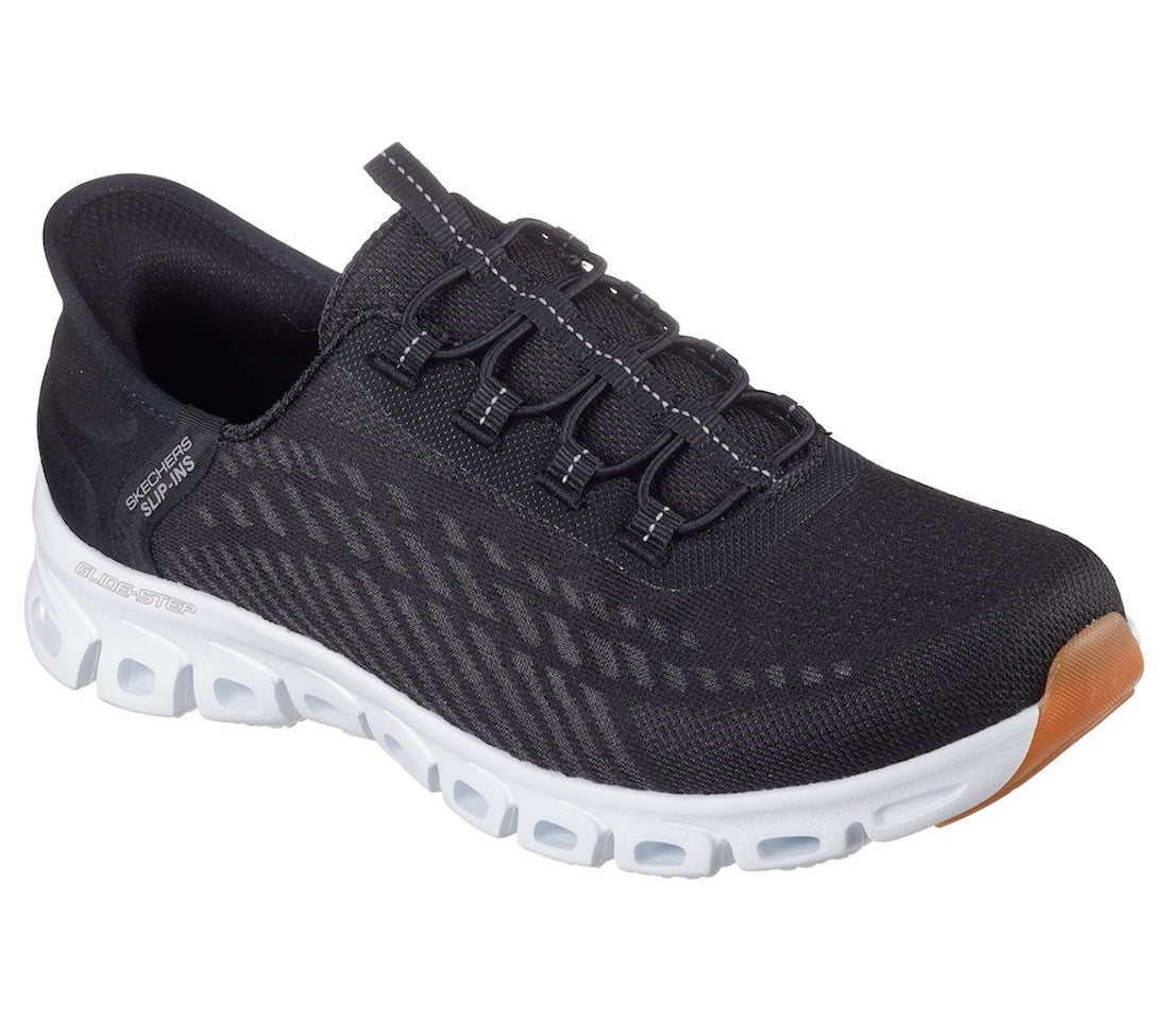 Skechers 104574 Glide Step Tranquility Ladies Black/White Textile Slip On Trainers