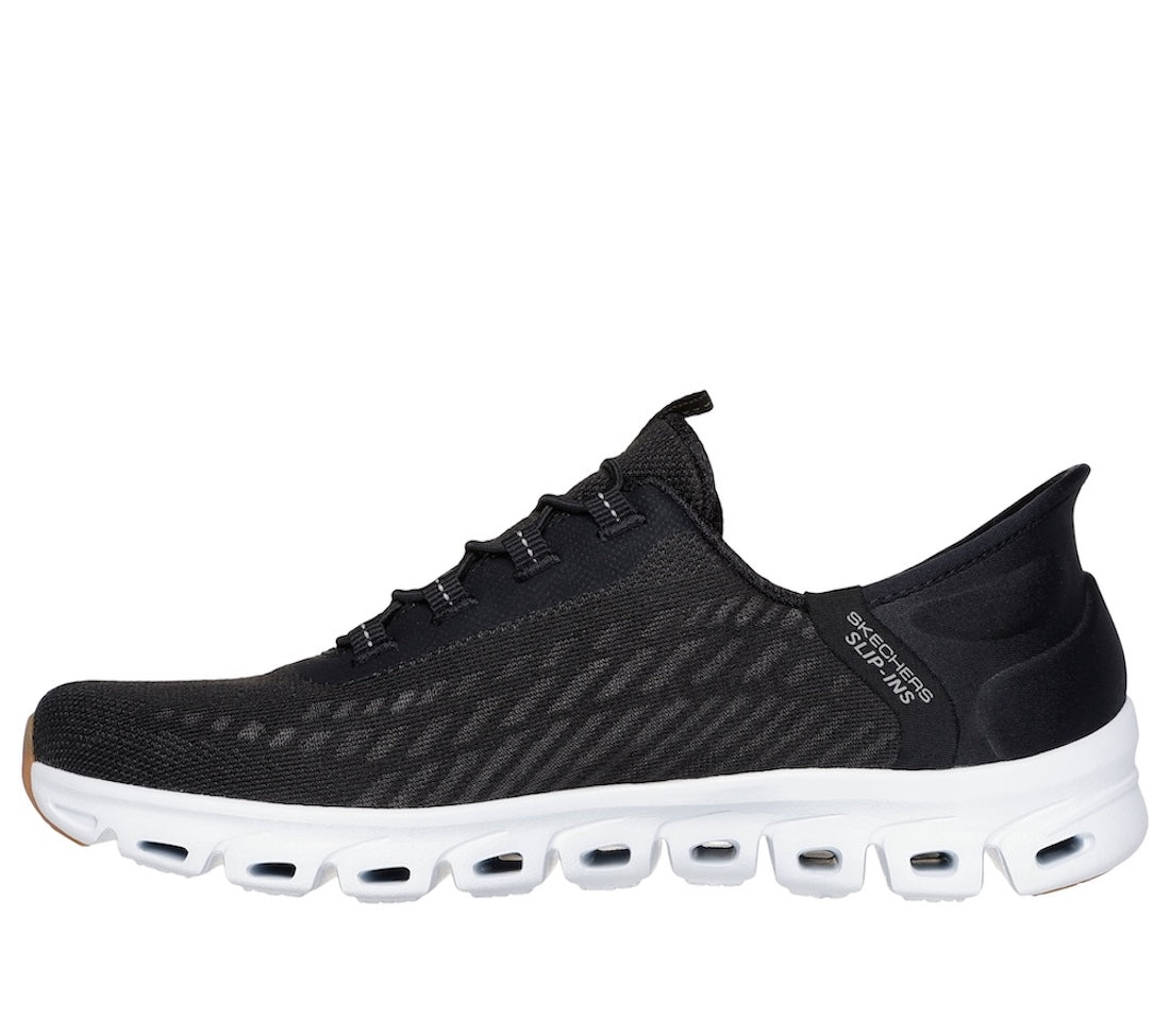 Skechers 104574 Glide Step Tranquility Ladies Black/White Textile Slip On Trainers