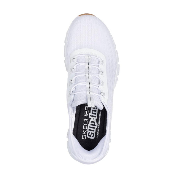 Skechers 104574 Glide Step Tranquility Ladies White/Black Textile Slip On Trainers