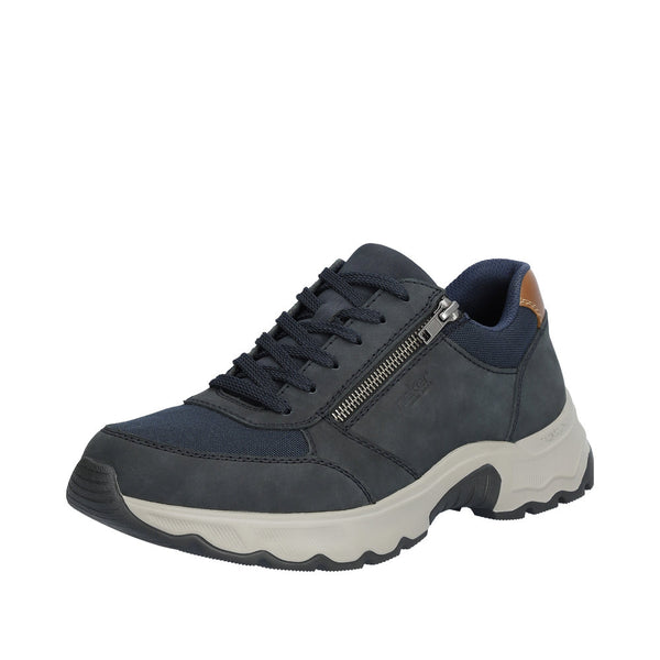 Rieker 11400-14 Bastian Mens Navy Blue Leather Zip & Lace Shoes
