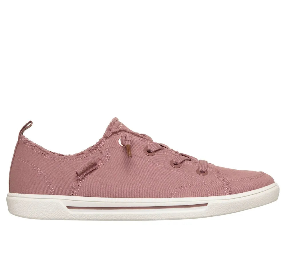 Skechers 114150 B Cute 2.0 Ladies Rose Textile Vegan Slip-On Trainers with casual design and white sole.