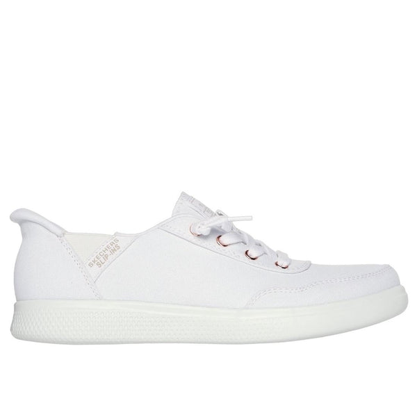 Skechers 114815 Bobs Skip Cute B Cute Sweet Ladies White Textile Lace Up Trainers