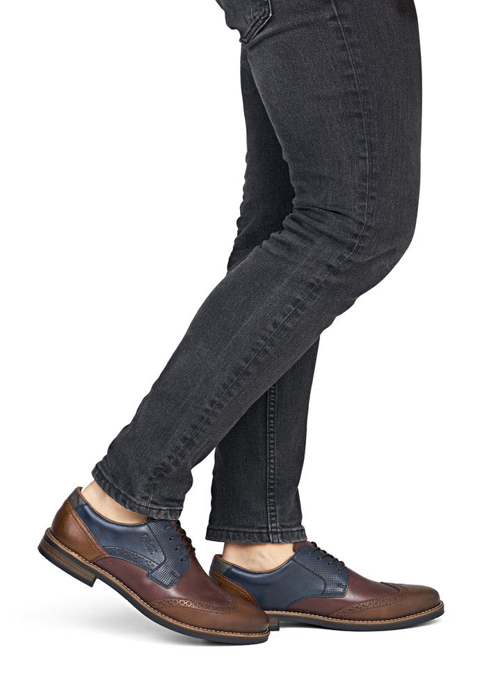 Rieker 13528-90 Mens Wide Brown Multi Leather Lace Up Shoes