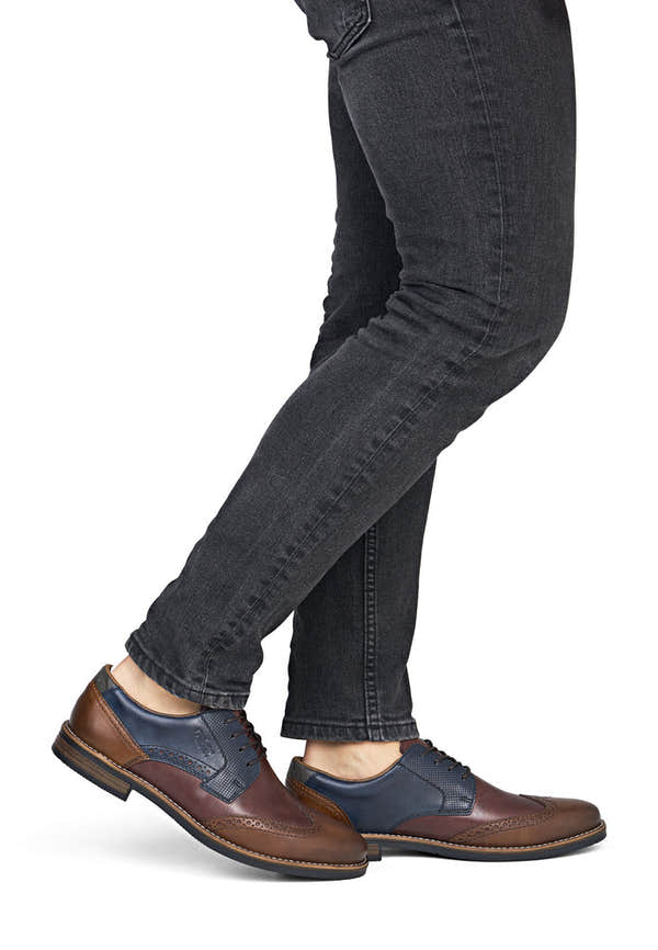 Rieker 13528-90 Mens Wide Brown Multi Leather Lace Up Shoes