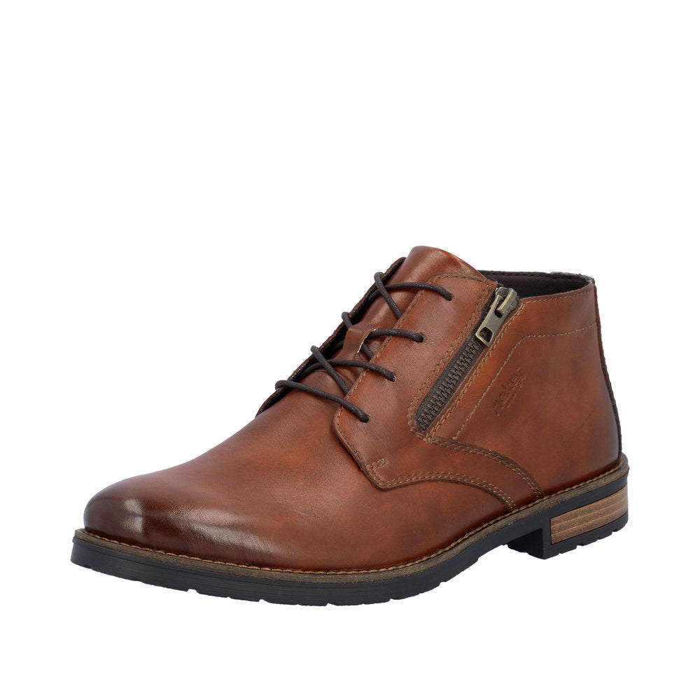 Rieker 14609-24 Mens Brown Leather Zip & Lace Chukka Boots