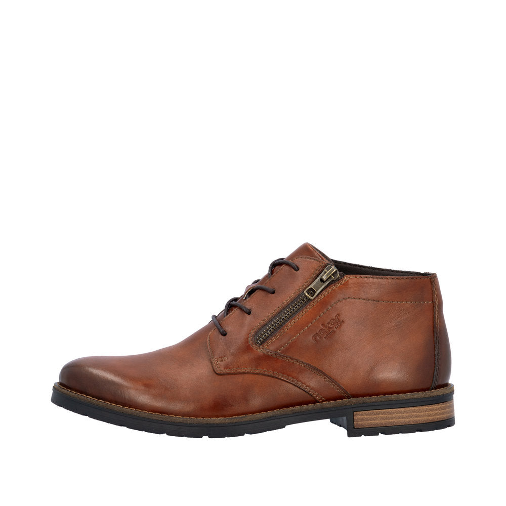 Rieker 14609-24 Mens Brown Leather Zip & Lace Chukka Boots