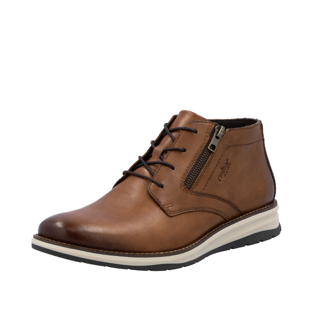 Rieker 14705-24 Mens Brown Leather Zip & Lace Chukka Boots