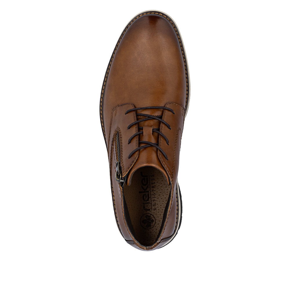 Rieker 14705-24 Mens Brown Leather Zip & Lace Chukka Boots