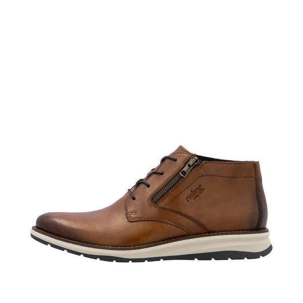 Rieker 14705-24 Mens Brown Leather Zip & Lace Chukka Boots