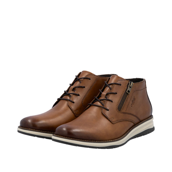 Rieker 14705-24 Mens Brown Leather Zip & Lace Chukka Boots