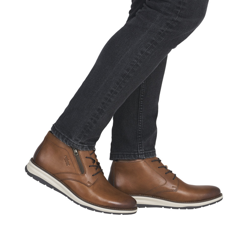 Rieker 14705-24 Mens Brown Leather Zip & Lace Chukka Boots