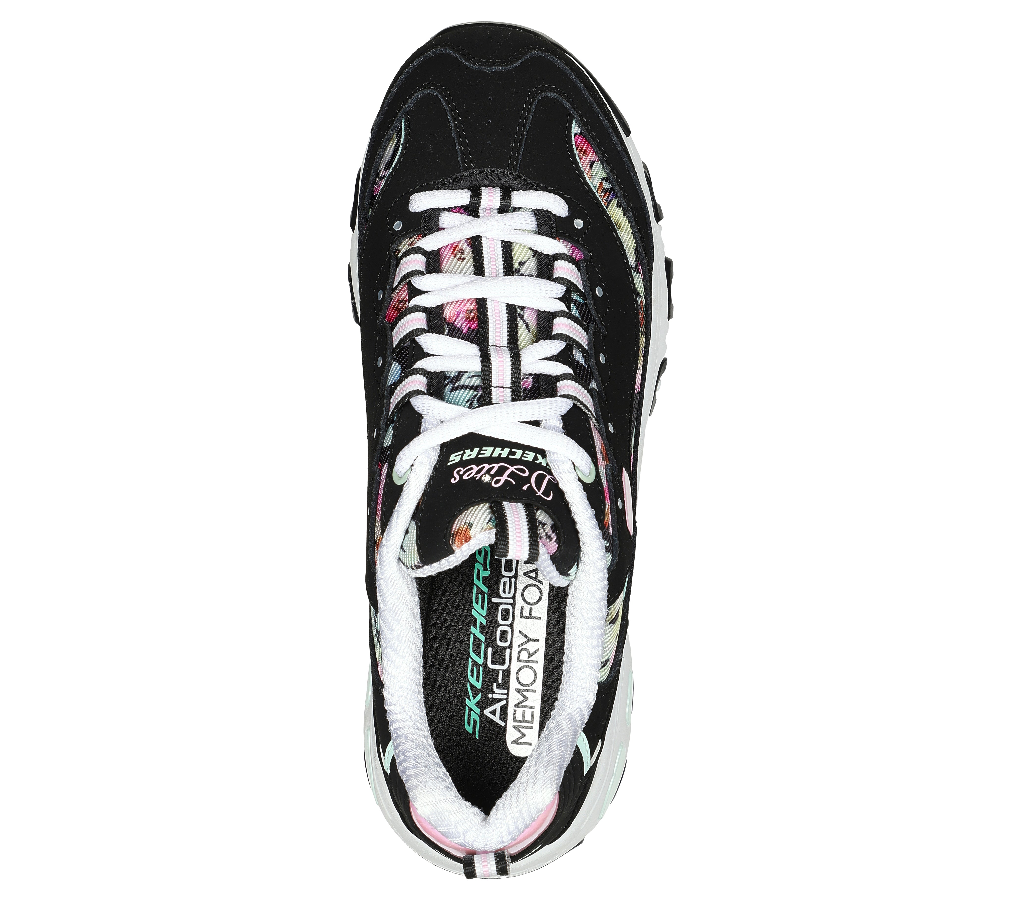 Skechers 149794 D'lites - Blooming Fields Ladies Black Multi Leather Lace Up Trainers