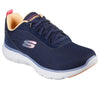Skechers 150200 Flex Appeal 5.0-New Thrive Ladies Navy Multi Textile Vegan Lace Up Trainers