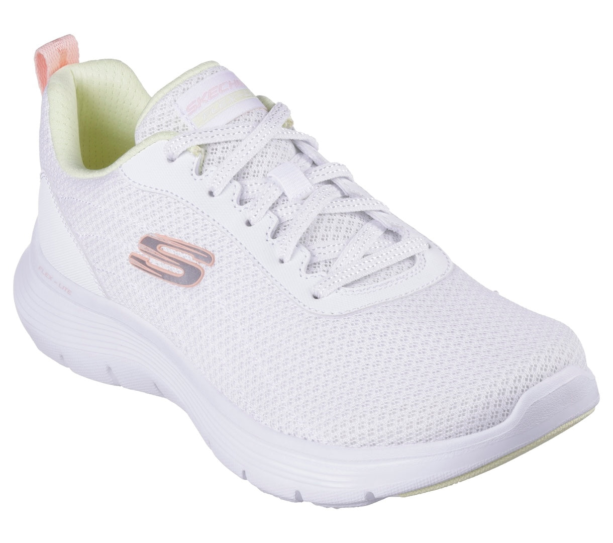 Skechers 150200 Flex Appeal 5.0-New Thrive Ladies White Multi Textile Vegan Lace Up Trainers