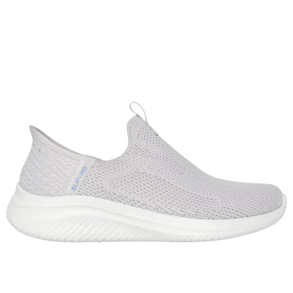 Skechers 150450 Ultra Flex 3.0 Easy Win Ladies Light Grey Textile Slip On Trainers