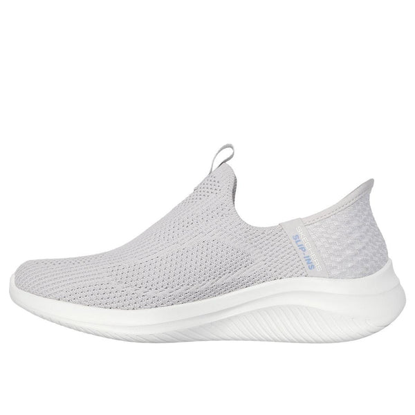 Skechers 150450 Ultra Flex 3.0 Easy Win Ladies Light Grey Textile Slip On Trainers