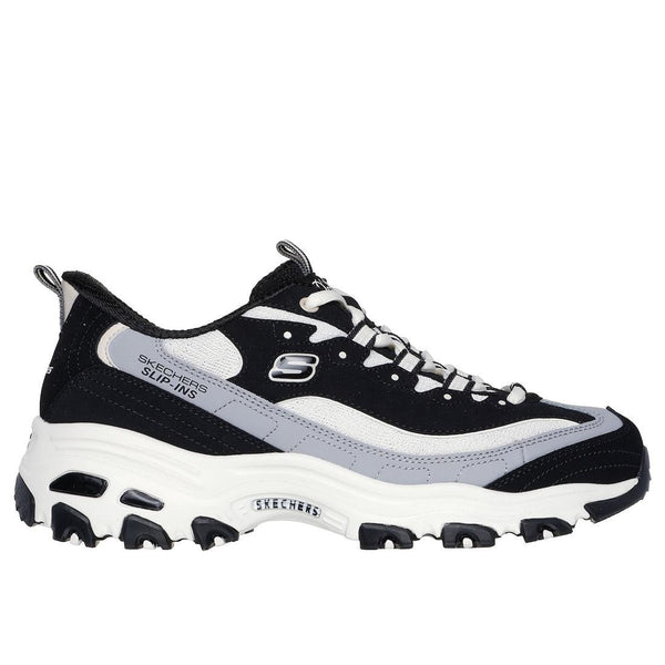 Skechers 150537 D’Lites Smooth Nostalgia Ladies Black/Natural Leather Lace Up Trainers