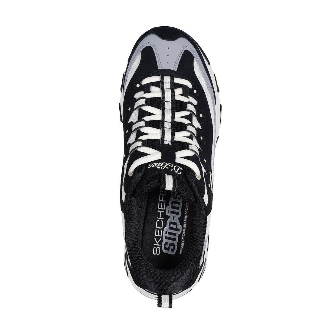 Skechers 150537 D’Lites Smooth Nostalgia Ladies Black/Natural Leather Lace Up Trainers