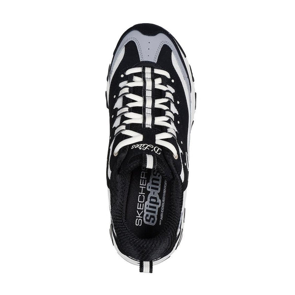 Skechers 150537 D’Lites Smooth Nostalgia Ladies Black/Natural Leather Lace Up Trainers