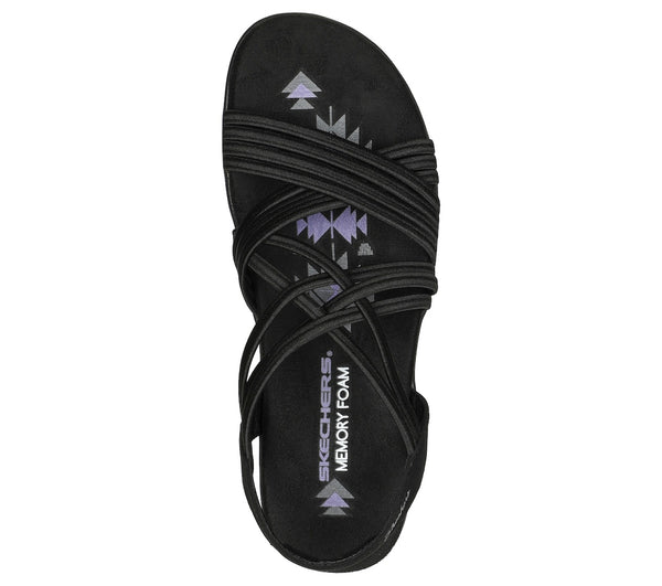 Skechers 163185 Reggae Slim - Sunnyside Ladies All Black Textile Water Resistant Vegan Slip On Sandals