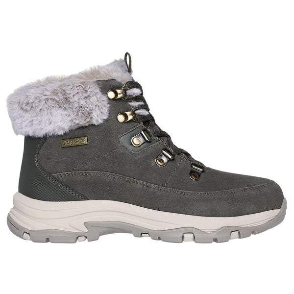 Skechers 167882 Trego - Snow Worries Ladies Olive Suede Waterproof Lace Up Ankle Boots