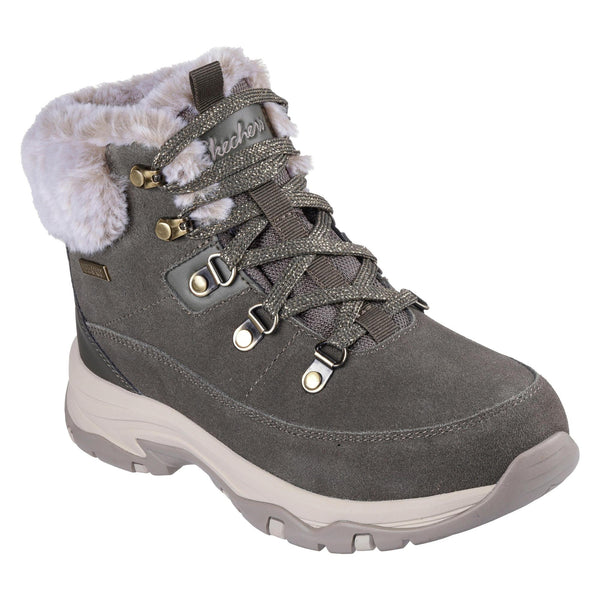 Skechers 167882 Trego - Snow Worries Ladies Olive Suede Waterproof Lace Up Ankle Boots